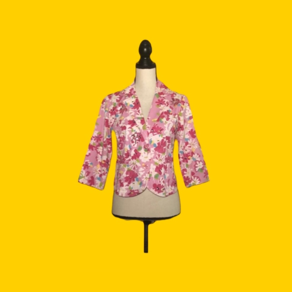 NEW IDENTITY 3/4 sleeve floral printed blazer